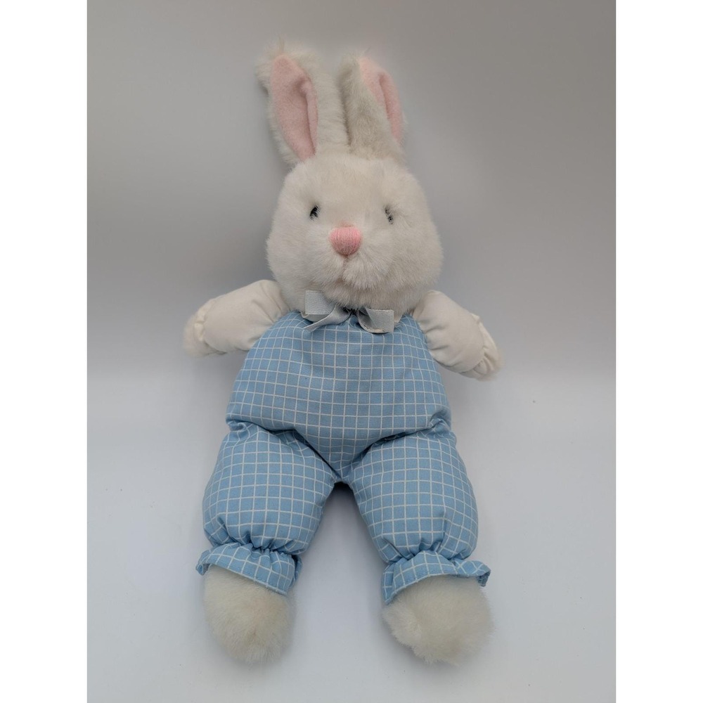 Dakin White Rabbit Plush Checkered Body Clothes 14 Inch 1989‎ Stuffed Animal Toy